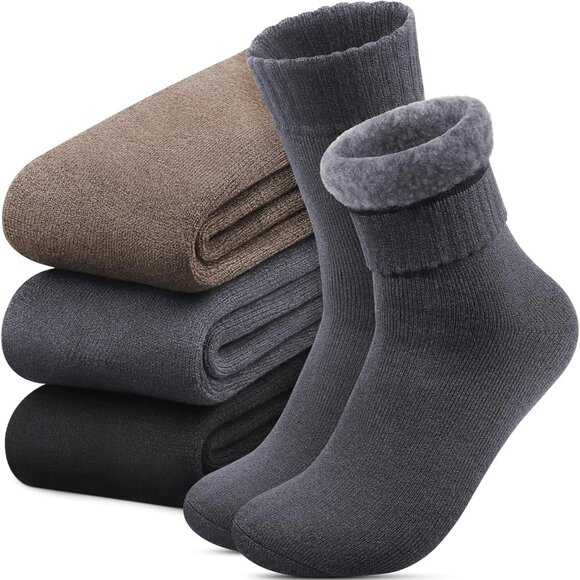 3 Pairs Thermal Socks for Men 6-13, Thick Warm Winter Outdoors Hiking Socks Mens - Picture 1 of 6